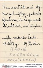 Etiketten zu Korund (Saphir) (NHMW-MIN-Aa2316)